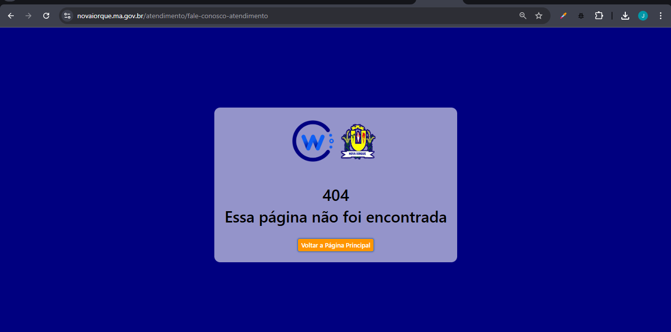 Figura 6: Erro 404 na pagina fale conosco  