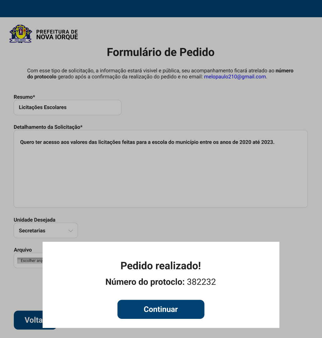 feedback de sucesso no e-sic