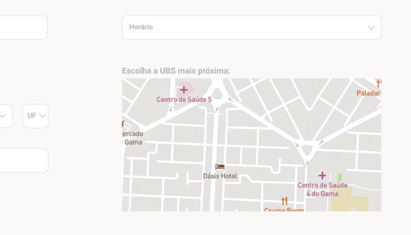Feedback Visual: Área de Seleção da UBS no Protótipo - Sugestão de Melhoria