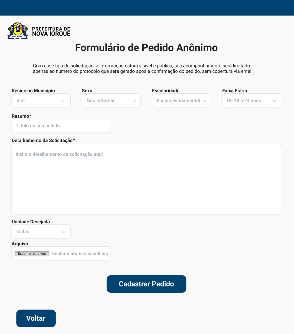 formulario de pedido anonimo no e-sic