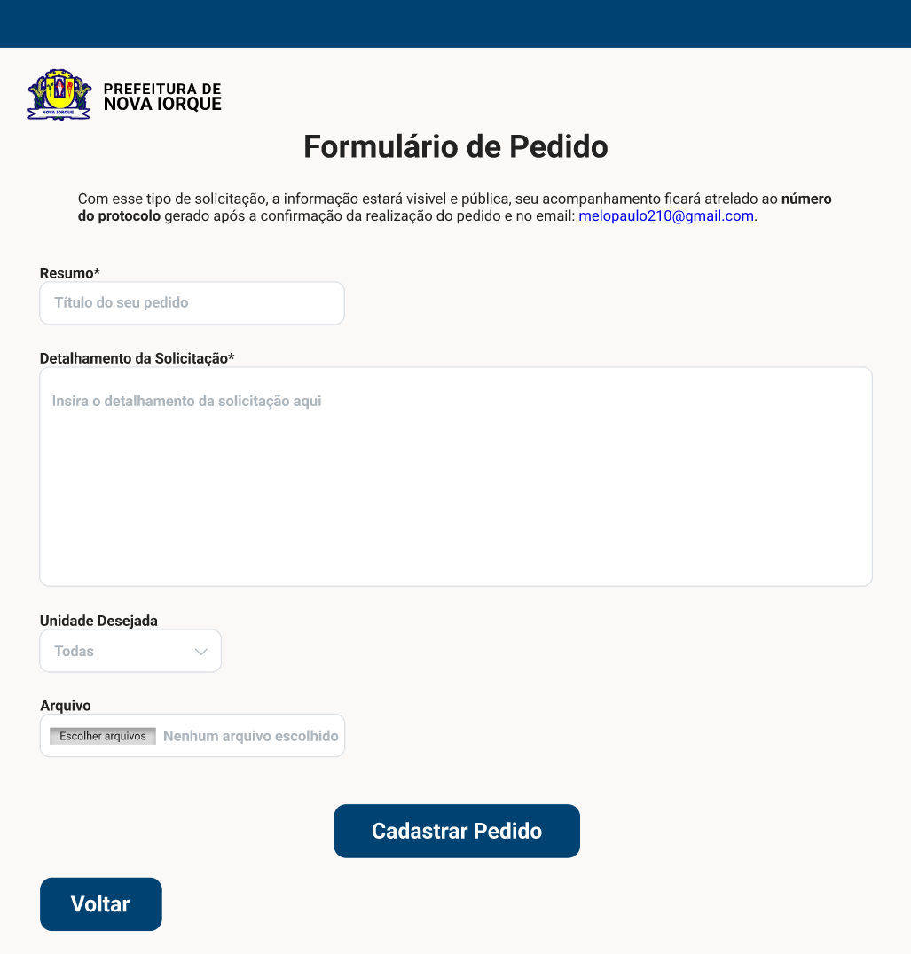 formulario de pedido identificado no e-sic